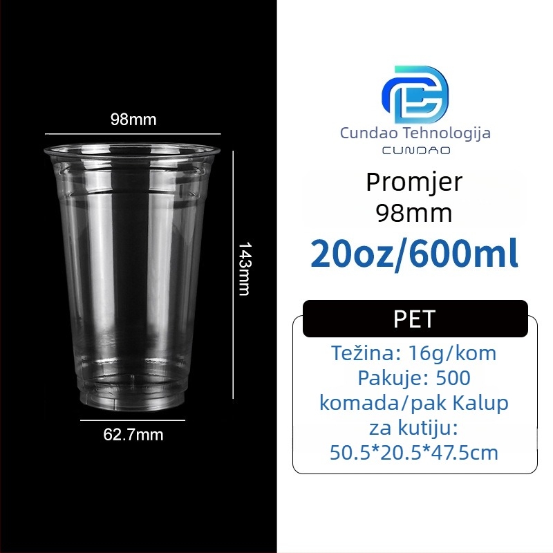 Jednokratna PET šalica za ponijeti – kava i hladna pića, 301-400 ml, prilagodljiv tisak logotipa