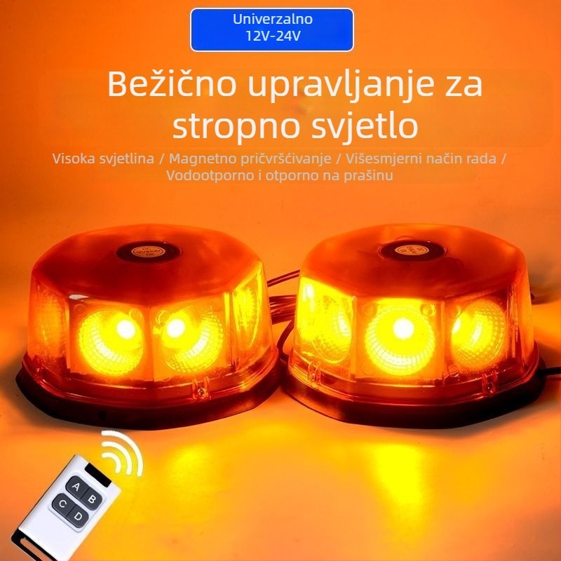 LED svjetlo na krovu za auto i kamion s bljeskanim upozorenjem, magnetsko učvršćenje, 12-24V, 20W