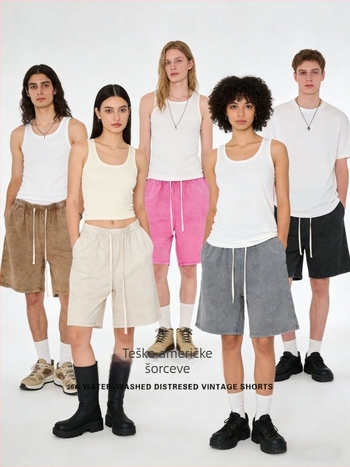 Muške capri kratke hlače, opuštene kroja, preko 95% pamuka, srednji pojas, korejski stil