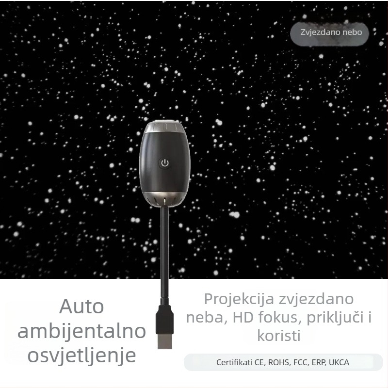Auto USB projekcijska svjetiljka s zvjezdanim nebom – 5V, 2W, 1A, model JN-148, kompatibilno SUV/MPV