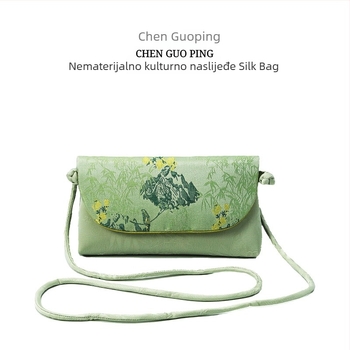 Ženska torbica za mobitel u kineskom stilu, svilenog materijala, unutarnji džep za kartice, horizontalni kvadratni oblik, zatvarač