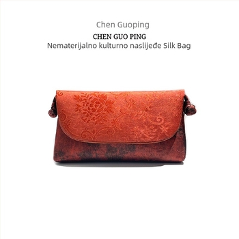 Ženska torbica za mobitel u kineskom stilu, svilenog materijala, unutarnji džep za kartice, horizontalni kvadratni oblik, zatvarač