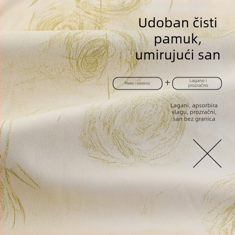 Ženski set pidžama od elastnog pamuka s umetkom za prsa, okrugli ovratnik, dugi rukavi