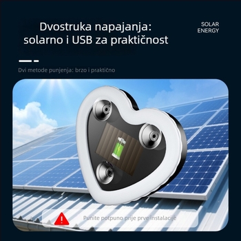 Srcem oblikovana LED unutarnja ambijentalna svjetlost za automobil, solarno napajanje, 5V, 0.5W, montaža usisnom čašom u unutarnji prednji prostor automobila