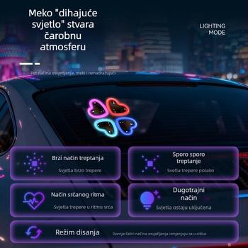 Srcem oblikovana LED unutarnja ambijentalna svjetlost za automobil, solarno napajanje, 5V, 0.5W, montaža usisnom čašom u unutarnji prednji prostor automobila