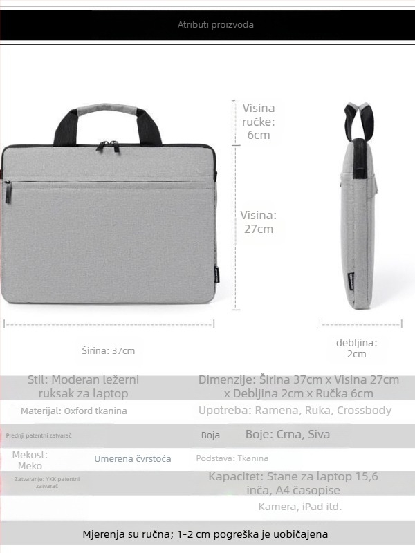 Torba za laptop od poliestera — prozračna, vodootporna, otporna na habanje i tresenje; jednofarbni uzorak