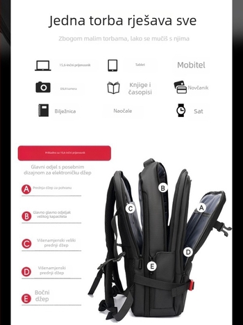 Ruksak za 14-inčni laptop, kapacitet 20–35 L, vodootporan Oxford materijal, zakrivljene naramenice, unisex, za slobodno vrijeme putovanja.