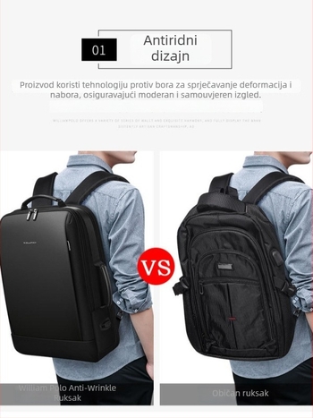 WILLIAMPOLO ruksak za laptop za muškarce — poslovno putovanje, sintetička koža, kapacitet ispod 20 L, zakrivljeni remen preko ramena, vodootporan