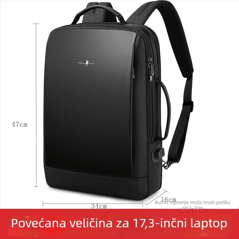 WILLIAMPOLO ruksak za laptop za muškarce — poslovno putovanje, sintetička koža, kapacitet ispod 20 L, zakrivljeni remen preko ramena, vodootporan