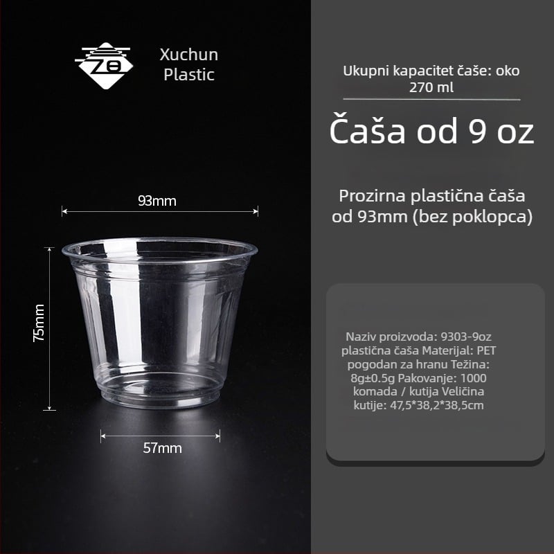 Jednokratna plastična čaša za kavu — visoka prozirnost, kružni oblik, PET, 401–500 ml, prilagođiv uzorak, tiskano logo dostupno