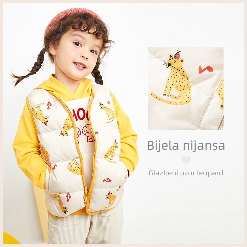 Dječja down vesta bez rukava, za dječake i djevojčice, jesen 2023, punilo: bijeli patka perje, vanjska tkanina: poliester, podstava: najlonska