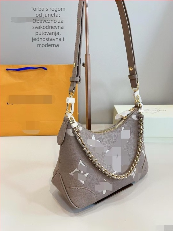 Torba preko ramena s lancem, prava koža, podstava od poliestera, zatvarač, vodoravnog kvadratnog oblika, džep za mobitel