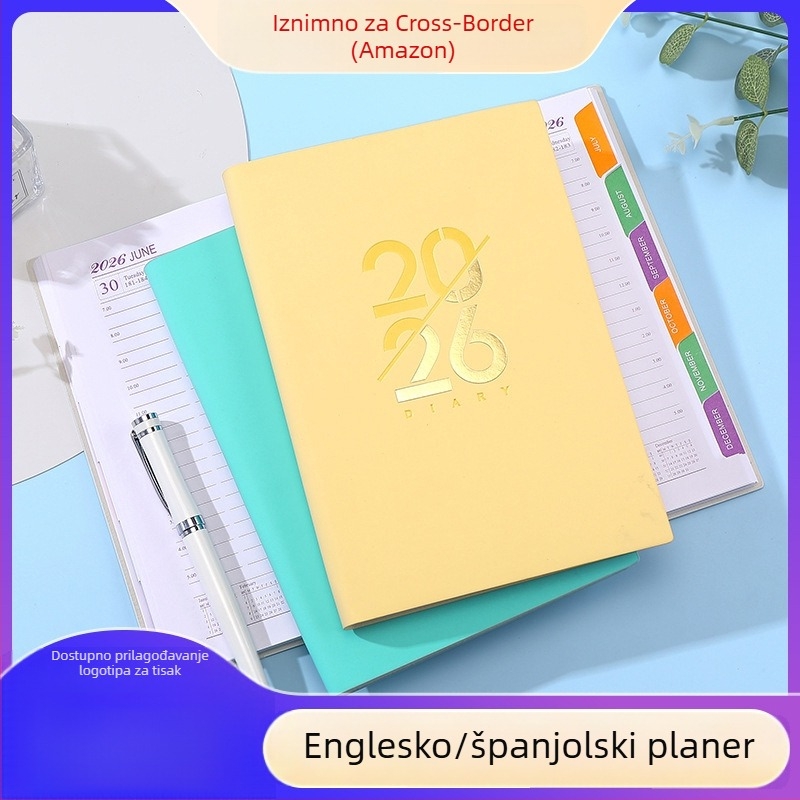 Beležnica – Dnevni planer za 2026. godinu s kalendarom, PU kožna korica, Dowling papir, 80 g/m², 300–400 stranica, Poslovni stil