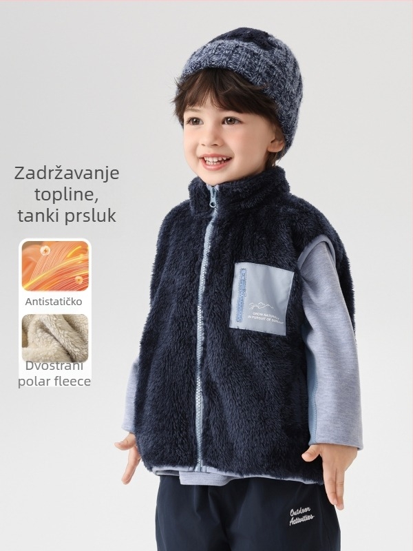 Dječji vest s 100% poliesterom, debeli, zatvarač na zip, za zimu i jesen