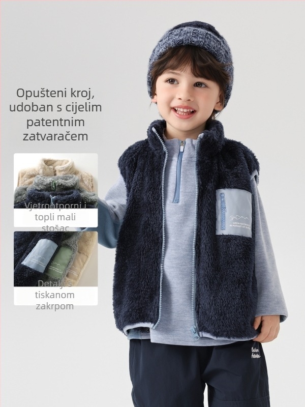 Dječji vest s 100% poliesterom, debeli, zatvarač na zip, za zimu i jesen