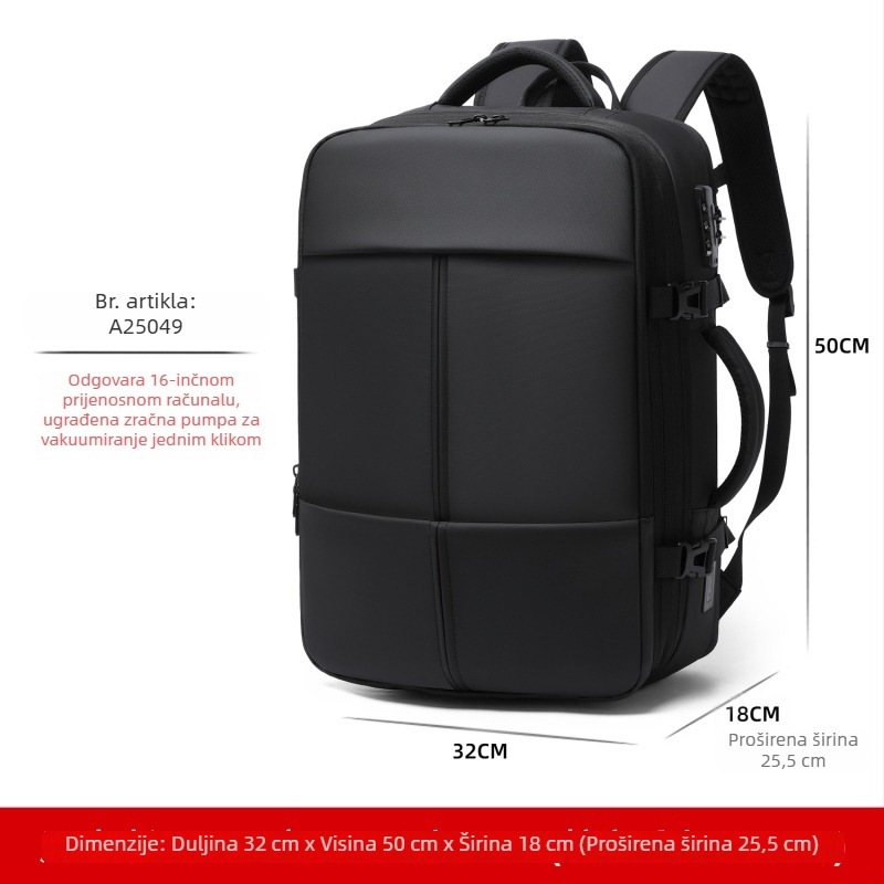 Ruksak s vakuum-kompresijom za muškarce - poslovno putovanje, kapacitet 36-55 L, za 16-inčni laptop