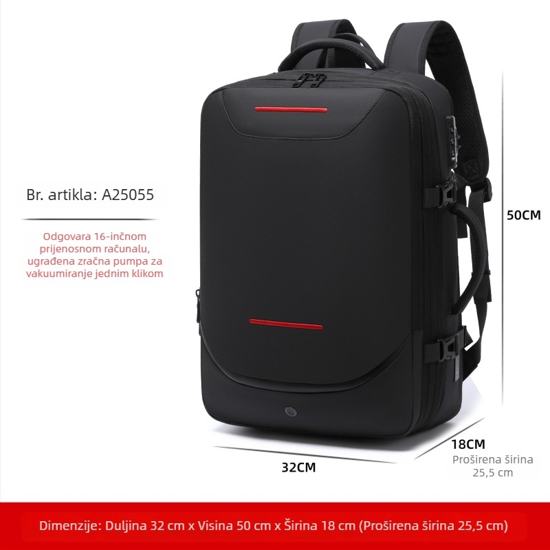 Ruksak s vakuum-kompresijom za muškarce - poslovno putovanje, kapacitet 36-55 L, za 16-inčni laptop