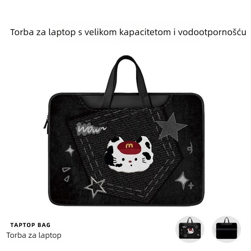 Torba za prijenosno računalo s simpatičnim cartoon motivom, PU materijal, vodootporna i otporna na trošenje, dvostruka upotreba — ručna i naramenica, kompatibilna s Apple/Huawei/Xiaomi/Xiaoxin