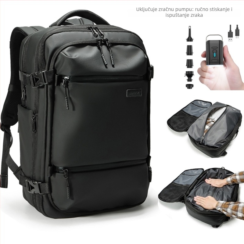 Airback muški ruksak za poslovna putovanja s vakuumskim kompresijskim sustavom, prozračni membranski materijal, 20–35L proširivi, naramenice s zračnim jastukom