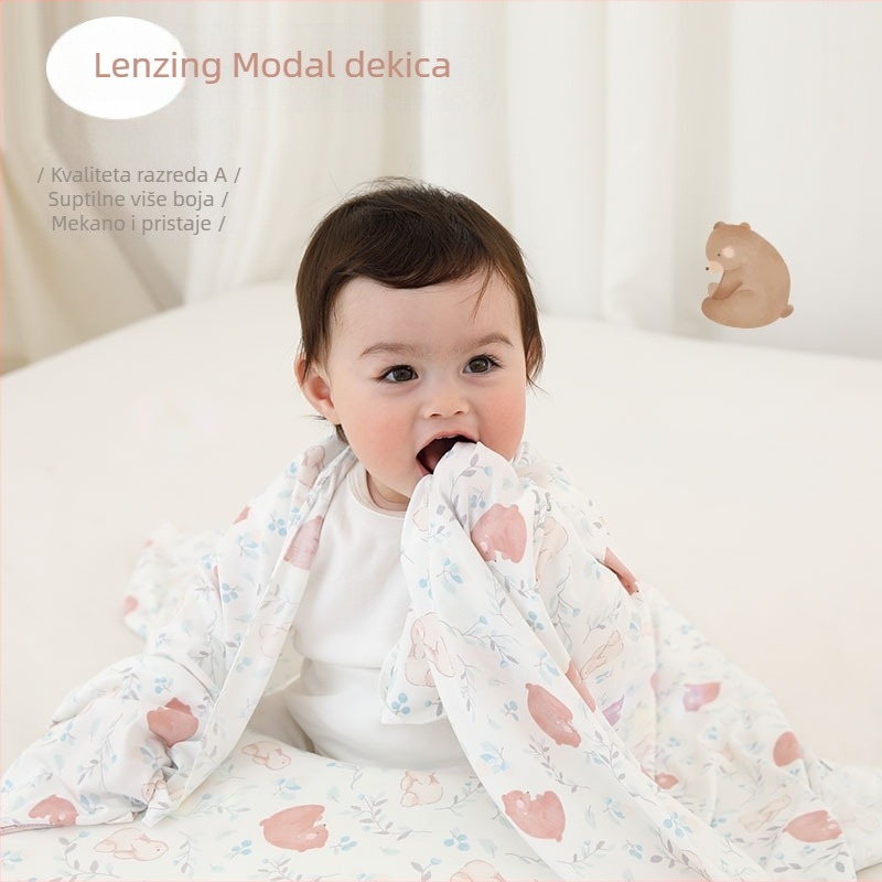 Dječja ljetna deka od Lenzing Modala, prozračna i prijenosna, s karikaturnim uzorkom, za bebe i djecu od 1–3 godine