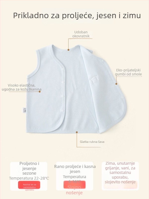 Dječja pamučna vesta 95% pamuk, za dob 0-1 godina, proljeće i jesen, casual kardigan stil, podstava od pamuka, zatvaranje jednim redom kopči