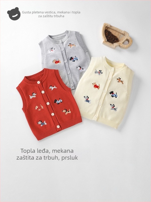 Dječja pletena vesta s otvorenim prednjim dijelom, casual stil, pamuk 89,3% (za dob 1–3 godine; sezone: zima/proljeće/jesen; sigurnosna razina: Klasa A)