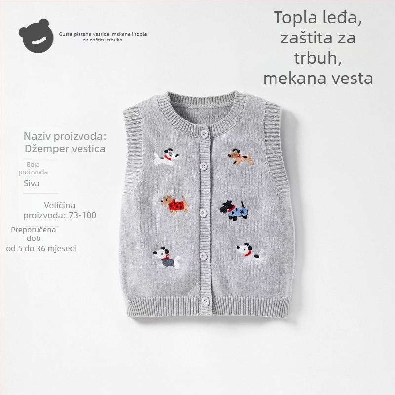 Dječja pletena vesta s otvorenim prednjim dijelom, casual stil, pamuk 89,3% (za dob 1–3 godine; sezone: zima/proljeće/jesen; sigurnosna razina: Klasa A)