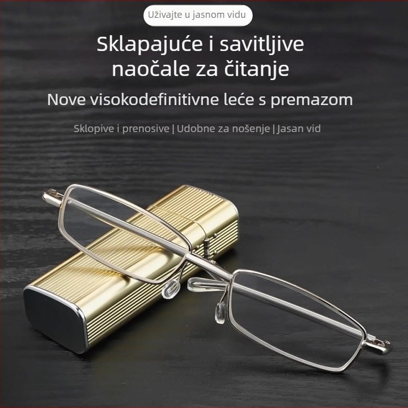 Sklope naočale za čitanje s PC lećama, otporne na udarce i protiv plavog svjetla, metalni ovalni okvir, vintage književni stil