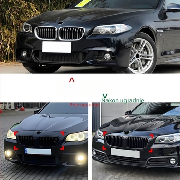Vanjska rešetka za BMW Serije 5 F10/F11 (2011-2017) – vodoravne i paralelne šipke, ABS plast, montaža na branik, bez svjetla