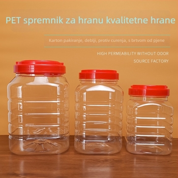 Kvadratna zatvorena plastična posuda za med s poklopcem, kapacitet 1-2 L, prehrambena kvaliteta