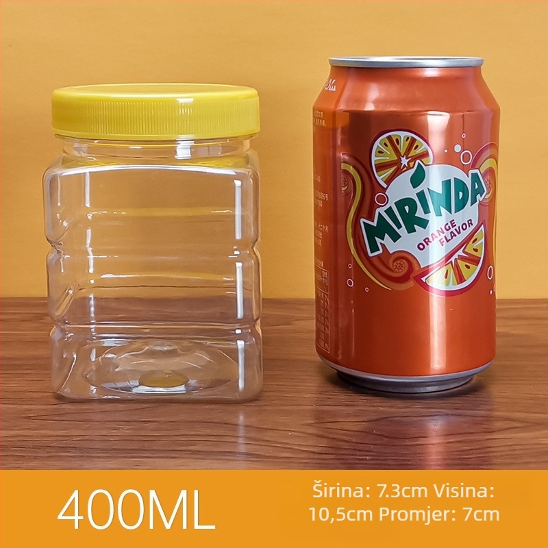 Kvadratna zatvorena plastična posuda za med s poklopcem, kapacitet 1-2 L, prehrambena kvaliteta
