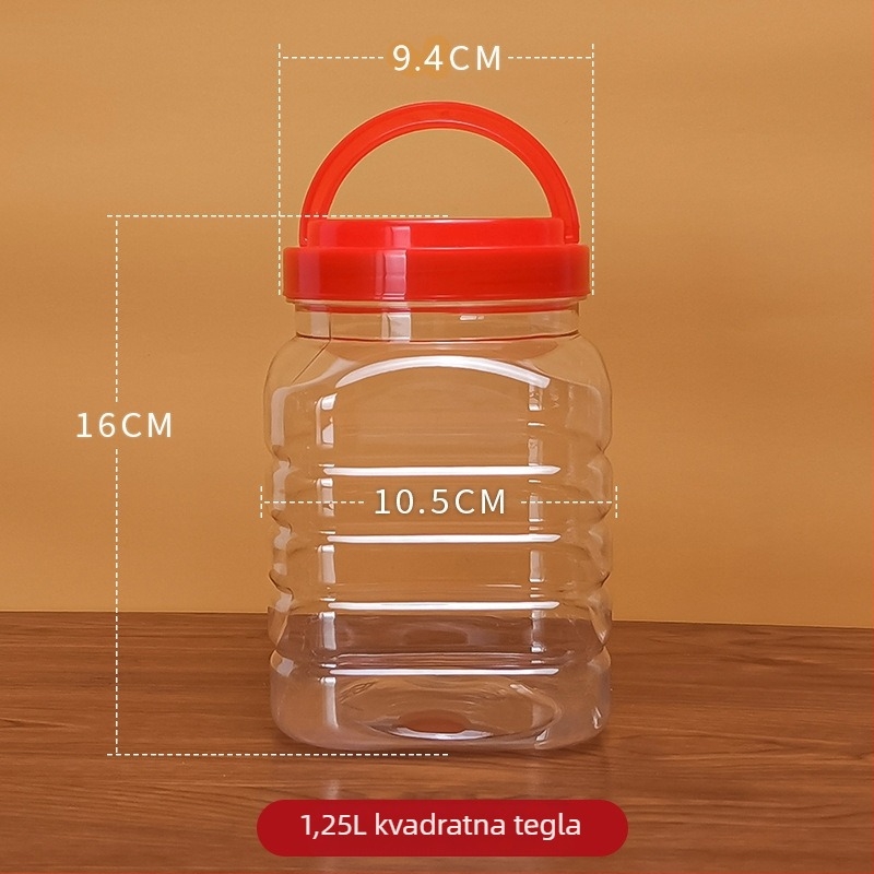 Kvadratna zatvorena plastična posuda za med s poklopcem, kapacitet 1-2 L, prehrambena kvaliteta