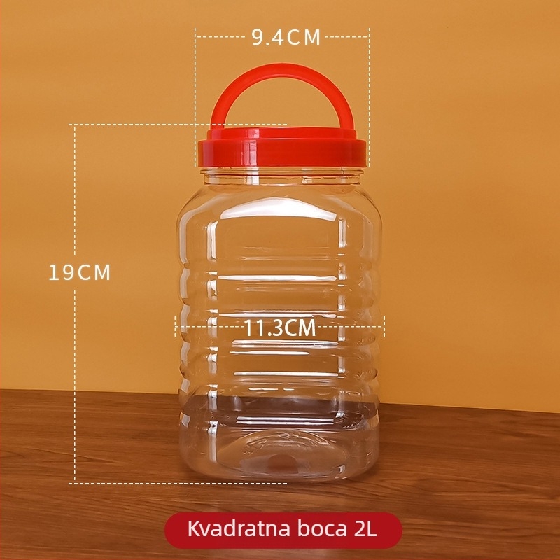 Kvadratna zatvorena plastična posuda za med s poklopcem, kapacitet 1-2 L, prehrambena kvaliteta