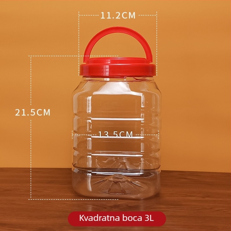 Kvadratna zatvorena plastična posuda za med s poklopcem, kapacitet 1-2 L, prehrambena kvaliteta