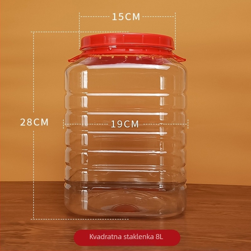Kvadratna zatvorena plastična posuda za med s poklopcem, kapacitet 1-2 L, prehrambena kvaliteta