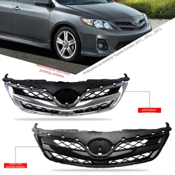 Vky prednja rešetka za Toyota Corolla 2011-2013, ABS plastika, ugradnja u branik, sportska elektroplatinirana rešetka, broj dijela 53100-02410