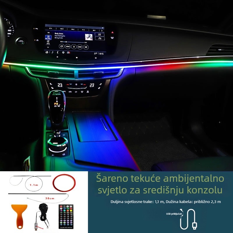 LED unutarnja ambijentalna rasvjeta za automobil, USB napajanje, način prepoznavanja zvuka ritma, ploča instrumenata/centralna konzola, Calaite 002