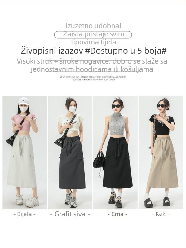 Radna suknja s visokim strukom, A-linija, midi duljina, bočni otvor, jednobojni uzorak, poliesterska smjesa 95%+