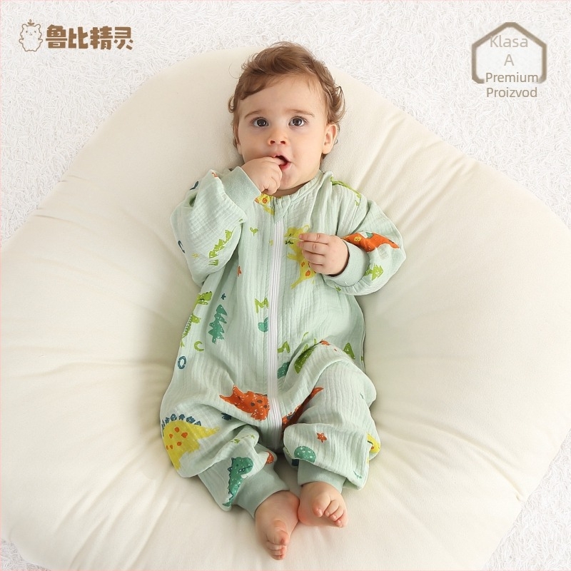 Dječji spavaći vreć od gaze pamuka, tanak, za novorođenčad; tkanina, podstava i punilo 95%+ pamuka; metalni zatvarač; antibakterijski; održava konstantnu temperaturu; odvlači vlagu; pogodno za sve sezone.