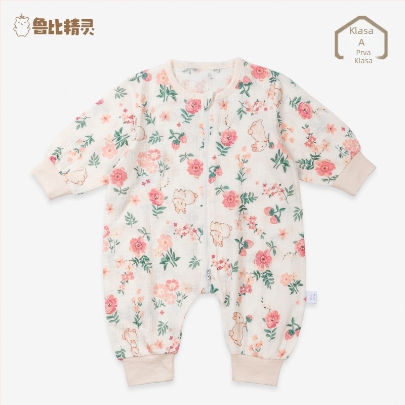 Dječji spavaći vreć od gaze pamuka, tanak, za novorođenčad; tkanina, podstava i punilo 95%+ pamuka; metalni zatvarač; antibakterijski; održava konstantnu temperaturu; odvlači vlagu; pogodno za sve sezone.