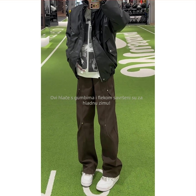 Traperice u američkom stilu, ravni kroj, srednji pojas, zatvarač, bez bora