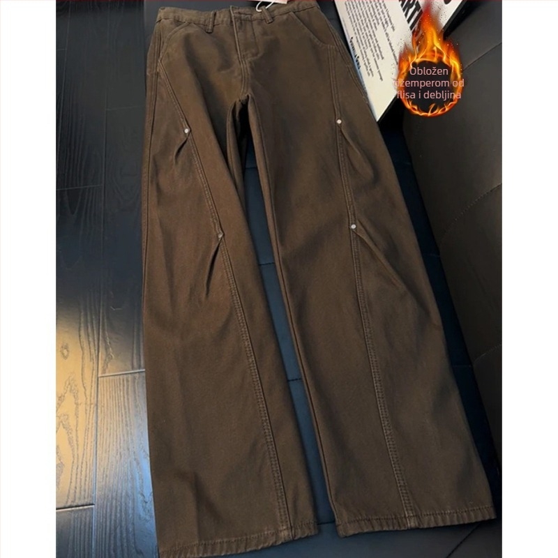 Traperice u američkom stilu, ravni kroj, srednji pojas, zatvarač, bez bora