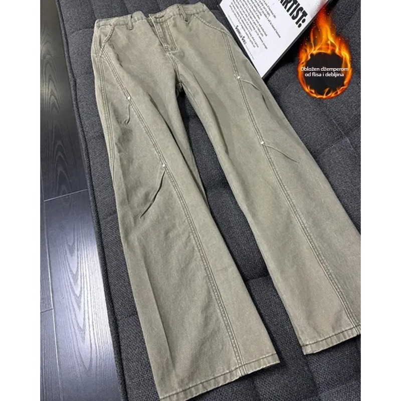 Traperice u američkom stilu, ravni kroj, srednji pojas, zatvarač, bez bora