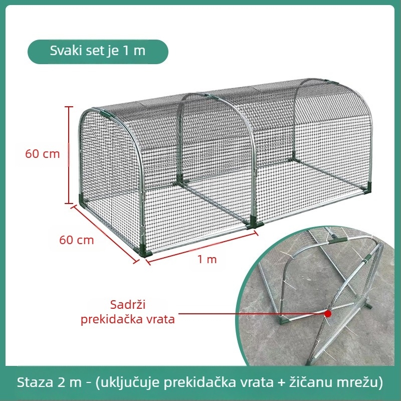 Tunelski kokošinjac za slobodan uzgoj kokoši i kavez za zečeve s metalnom mrežom