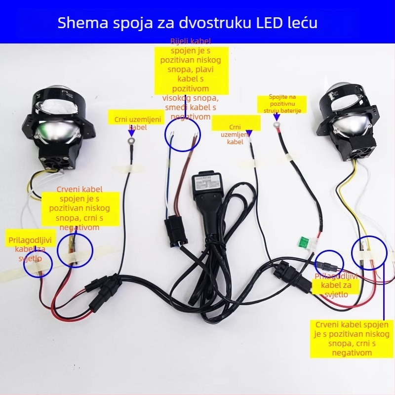 Upravljač tlumenja automobila – ulaz s jednim izlazom na dva, odvajanje dalekog i bližeg svjetla, univerzalna leća s kabelskim skupom, 12-24V, MORISSIC