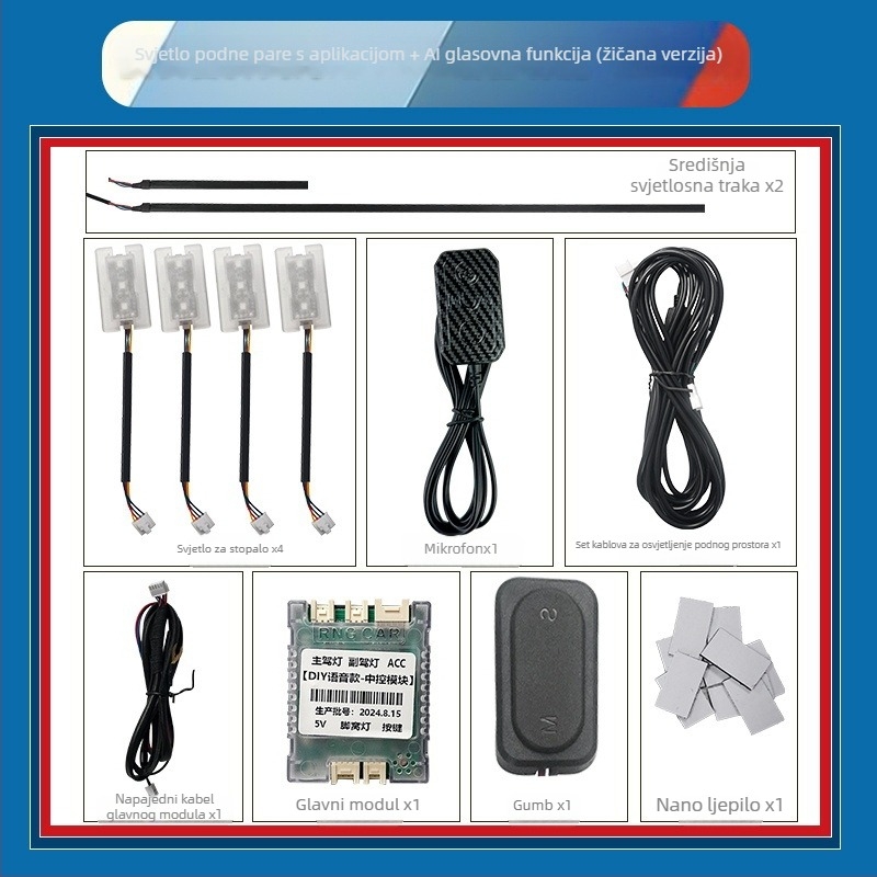 Unutarnje LED ambientno osvjetljenje automobila s dinamičkim efektima, USB univerzalni model, 12V 5W, ABS kućište, ugradnja u ploču instrumenta, vrata, strop i prostor za noge