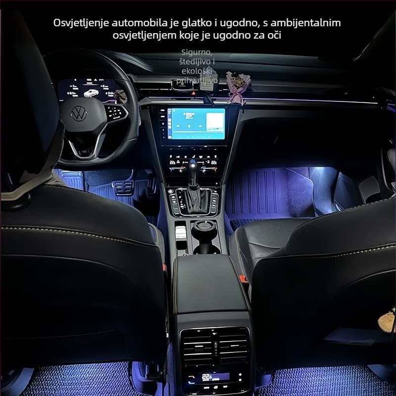 Unutarnje LED ambientno osvjetljenje automobila s dinamičkim efektima, USB univerzalni model, 12V 5W, ABS kućište, ugradnja u ploču instrumenta, vrata, strop i prostor za noge