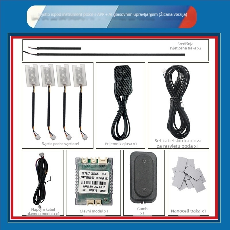 Unutarnje LED ambientno osvjetljenje automobila s dinamičkim efektima, USB univerzalni model, 12V 5W, ABS kućište, ugradnja u ploču instrumenta, vrata, strop i prostor za noge