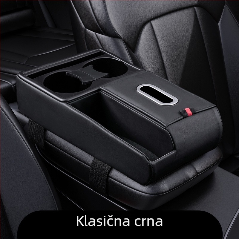 Kožna univerzalna podloga za naslon ruke automobila s pretincom za pohranu, kutijom za maramice i držačem čaše