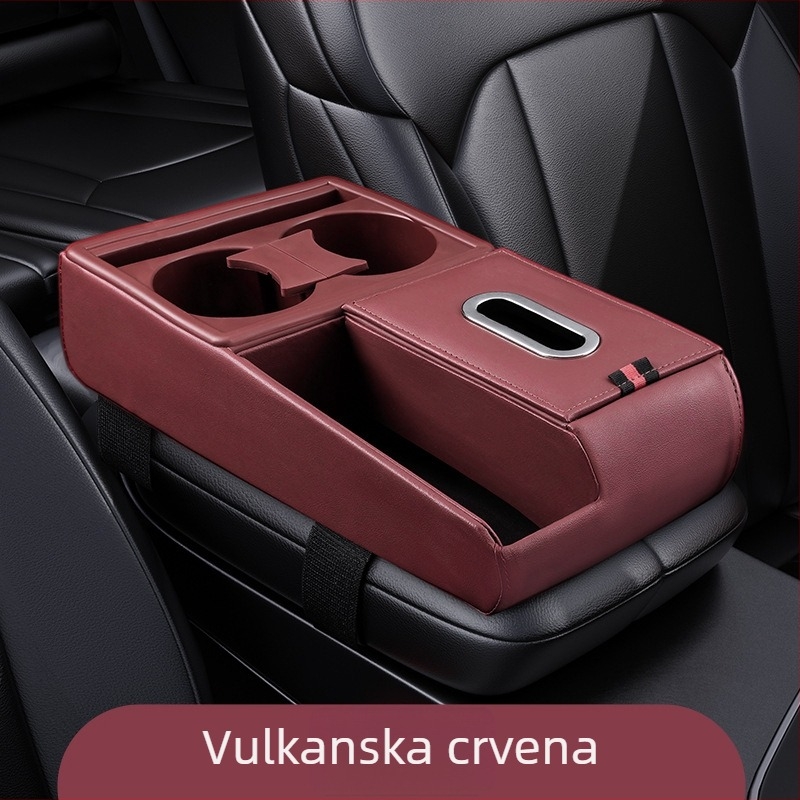 Kožna univerzalna podloga za naslon ruke automobila s pretincom za pohranu, kutijom za maramice i držačem čaše